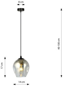 Sospensione 1 Luce Fuxi In Acciaio Nero E Vetro Fumè