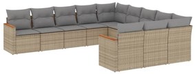 Set divano da giardino 11 pz con cuscini beige misto polyrattan