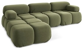 Divano angolare componibile verde chiaro con rivestimento in velluto Lokua – Makamii