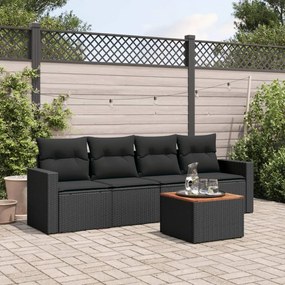 Set divani da giardino 5 pz con cuscini in polyrattan nero