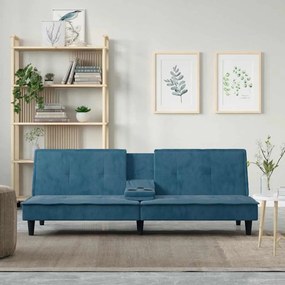 Divano Letto Con Portabicchieri İn Velluto Blu /