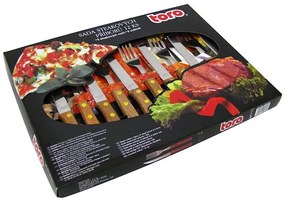 Set 12 posate per steak acciaio inox/legno