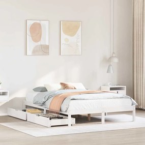Letto Senza Materasso Bianco 160x200 Cm Legno Massello Di Pino /