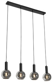 Lampadario Art Déco nero con vetro fumé 4 luci - Josje