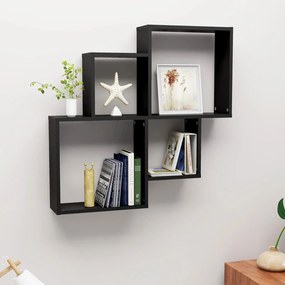 Mensola Da Parete A Cubo Nera 80x15x78,5 Cm Legno Multistrato /