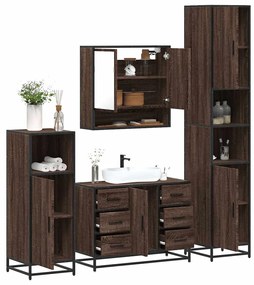 Set Mobili Da Bagno 4 Pz Rovere Marrone İn Legno Multistrato /