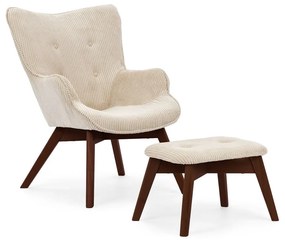 Poltrona con poggiapiedi beige con rivestimento in velluto a coste Niko – Ropez