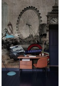 Fotomurale London, grigio, nero, rosso, blu