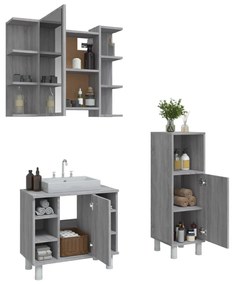 Set mobili da bagno 3 pz grigio sonoma in legno multistrato