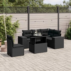 Set divano da giardino 6 pz con cuscini nero in polyrattan