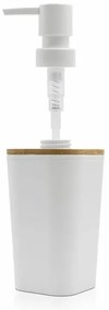 Set accessori bagno moderno in finitura bianca opaca con dettagli in bambù
