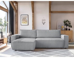 Divano letto a coste grigio chiaro ad angolo variabile Nihad - Bobochic Paris