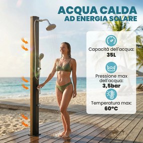 Doccia Solare 18x14x215 cm Capacità 35L Protezione Antigelo 2 Soffioni Rubinetto per Piedi in Plastica e ABS Nero...