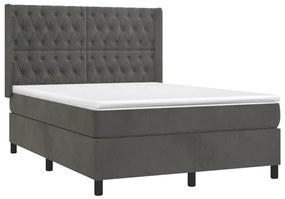 Giroletto a molle con materasso grigio scuro 140x190 cm velluto