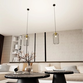 Sospensione Minimal Industrial Vander 1 Luce Nera E Oro