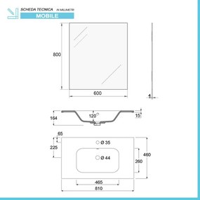 Mobile bagno da terra 80 cm bianco e rovere con top e specchio Brillo