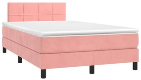 Letto a molle con materasso e led rosa 120x190 cm in velluto