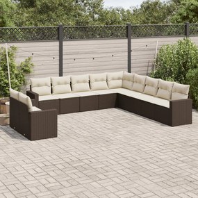 Set divani da giardino 11 pz con cuscini polyrattan marrone