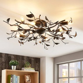 Plafoniera soffitto Yos Lindby, dimmerabile, Nero, Camera da letto, Metallo, Fiorentino, Plafoniera