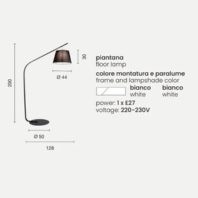 Piantana LIANA 128x200 cm con struttura in metallo Bianco e paralume in pvc