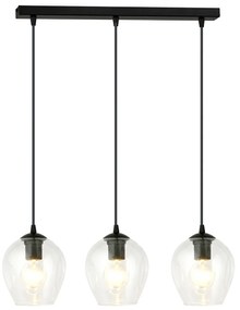 Lampadario 3 Luci Fuxi In Acciaio Nero E Vetri Trasparente