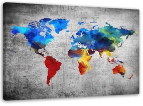 Quadro su tela, Mappa del mondo colorata