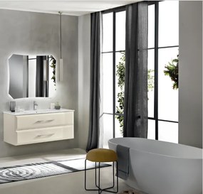 Mobile da bagno sospeso moderno base 120 CLEIDE con 2 cassetti e lavabo, AVORIO OPACO