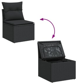 Set divani da giardino 14pz con cuscini in polyrattan nero