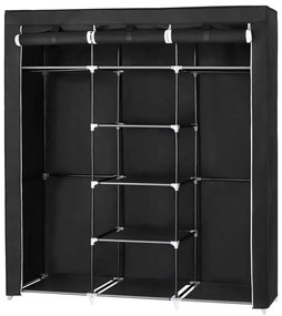 Armadio salvaspazio in tessuto MATIS 150x175 cm, nero, con ripiani e asta appendiabiti
