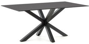 Kave Home - Tavolo Argo in vetro nero con gambe in acciaio finitura nera 160 x 190 cm