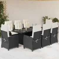 Set da Pranzo da Giardino 9 pz con Cuscini Nero in Polyrattan 3212682