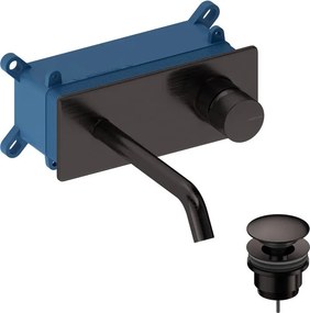 Rubinetto per lavabo Loop k monocomando a parete per lavabo bocca 18cm + corpo incasso + piletta di scarico + placa rettangolare metal gun
