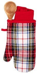 Set guanto, cucchiaio e strofinaccio tartan bianco