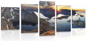 Quadri 5 pezzi – Affascinante panorama montano al tramonto