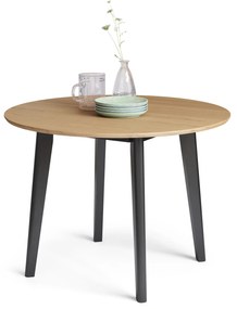 ROXY Rovere Naturale/telaio nero - TAVOLO ROTONDO IN LEGNO PER CUCINA / SALA DA PRANZO RETRÒ