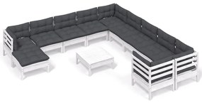 Set Divani da Giardino 12 pz con Cuscini Legno di Pino Bianco