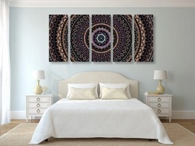 Quadri 5 pezzi – Mandala con motivo del sole in tonalità viola