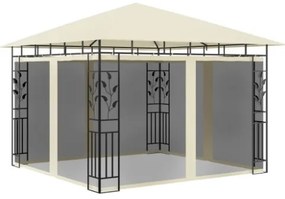 Gazebo con Zanzariera e Luci LED 3x3x2,73 m Crema