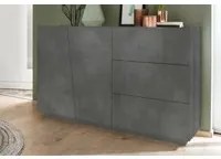 Credenza moderna a 2 ante e 3 cassetti, Made in Italy, Madia da cucina, Buffet di design da soggiorno, cm 141x43h86, Grigio Ardesia