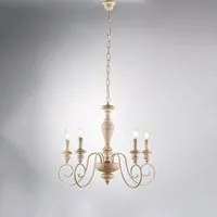 Lampadario Shabby Chic Cascina Bianco Tortora Vintage 5 Luci E14