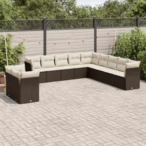 Set divani da giardino 11 pz con cuscini polyrattan marrone