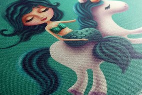 Stampa su tela – Sirenetta con unicorno