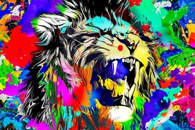 Stampa su tela – Testa di leone colorata