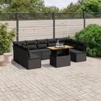 Set Divani da Giardino 10pz con Cuscini in Polyrattan Nero 3271454