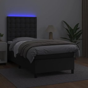 Giroletto a molle con materasso e led nero 90x190 cm similpelle