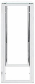 Tavolino consolle argento 70x30x70 cm in acciaio inox e vetro