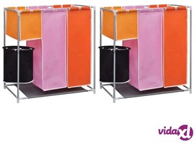 vidaXL Portabiancheria a 3 Sezioni 2 pz con 1 Cestino Lavaggio