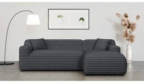 Divano angolare grigio scuro (con penisola a destra e chaise lounge) rivestito in velluto a coste Martin – Ropez