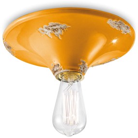 Plafoniera Vintage Tonda Grande Ceramica Gialla 1 Luce E27