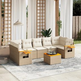 Set divano da giardino 8 pz con cuscini beige in polyrattan